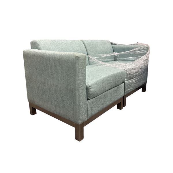 Modern Teal Tweed 2-Piece Modular Loveseat Sofa