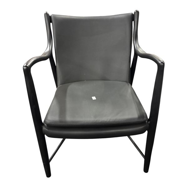 The Living Lab Modern Black Leather Armchair with Sculpted Wood Frame