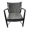 Image 1 : The Living Lab Modern Black Leather Armchair with Sculpted Wood Frame
