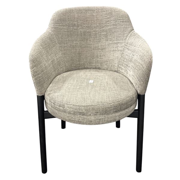 The Living Lab Modern Tweed Barrel Dining Chair with Black Wood Legs