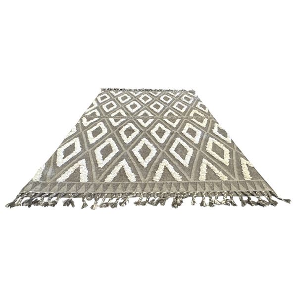 Modern Geometric Shag Area Rug approx. 8.5x12ft - Grey/Cream