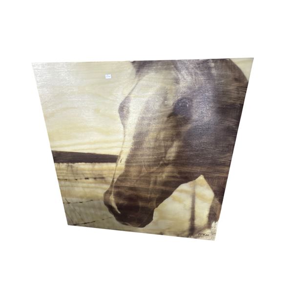 Vintage Horse Portrait Woodburning Art Panel â€“ Signed McKee approx. 47 x 47in