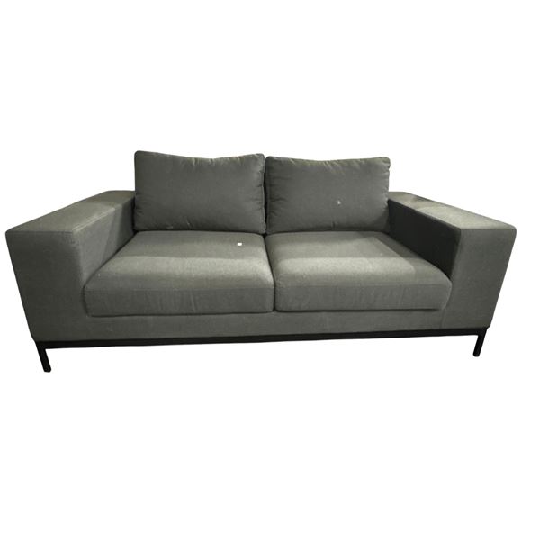 The Living Lab 72in Modern Grey Fabric 2-Cushion Sofa with Black Metal Base