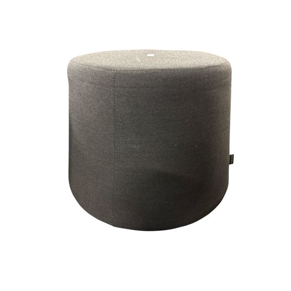 The Living Lab Modern Grey Fabric Round Cylinder Ottoman â€“ Drum Pouf Footstool 1