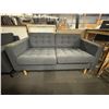 Image 2 : The Living Lab Contemporary Waffle Tufted Sofa with Tapered Wood Legs (Gray) - approx. 64 1/2in