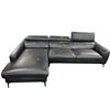Image 1 : Modern Black Leather L-Shape Sectional Sofa with Adjustable Headrests