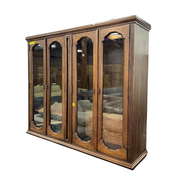 Vintage Dark Oak 4-Door Glass Display Cabinet hutch - approx. 57 x 48 1/2in H x 14 1/2in D