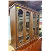 Image 3 : Vintage Dark Oak 4-Door Glass Display Cabinet hutch - approx. 57 x 48 1/2in H x 14 1/2in D