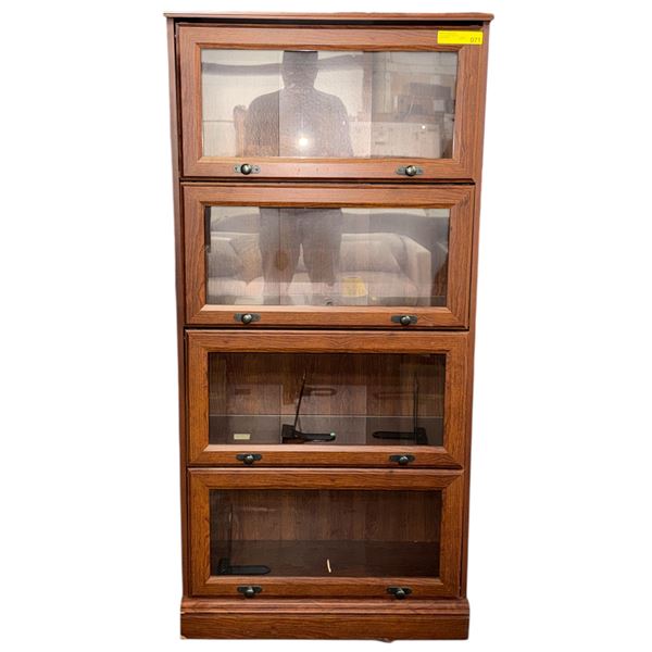 Traditional Brown Wood 4-Tier Barrister Bookcase with Glass Doors - approx. 29 x 13 x 60in H