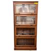 Image 1 : Traditional Brown Wood 4-Tier Barrister Bookcase with Glass Doors - approx. 29 x 13 x 60in H