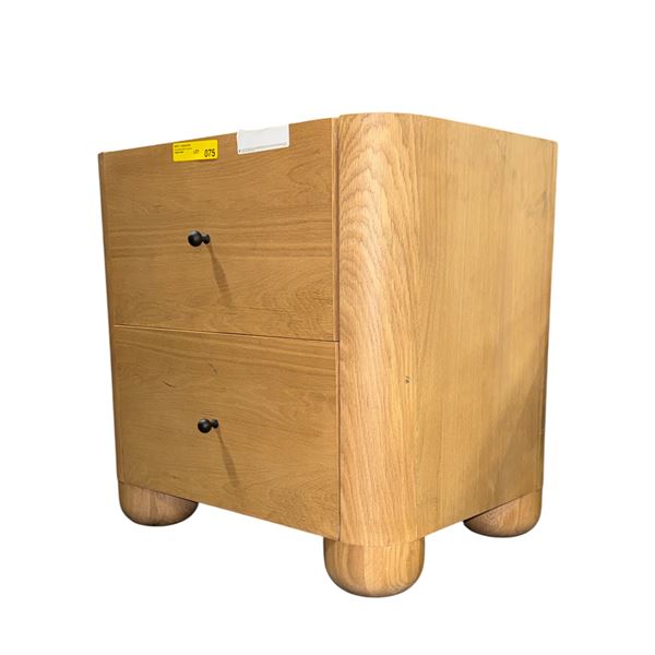 Modern Light Oak 2-Drawer Nightstand with Rounded Corners and Ball Feet - approx. 25 x 20 x 26in H