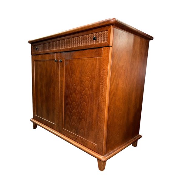 Traditional Cherry Wood 2-Door Accent Cabinet with Woven Trim Drawer