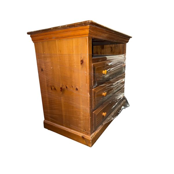 Rustic Solid Pine 3-Drawer Dresser Chest with Open Media Shelf - approx. 40 x 23 x 35 1/2in