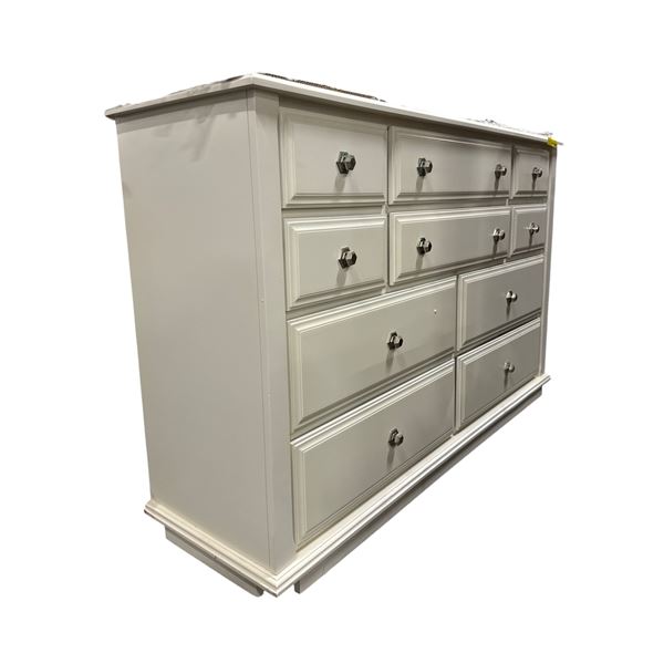 Modern Off-White 9-Drawer Dresser Bedroom Chest with Chrome Knobs - approx. 64 x 19 x 41in H