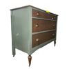 Image 2 : Vintage Sage Green & Wood 3-Drawer Dresser with wheels, Brass Cup Pulls - approx. 42 x 19 x 34 1/2in