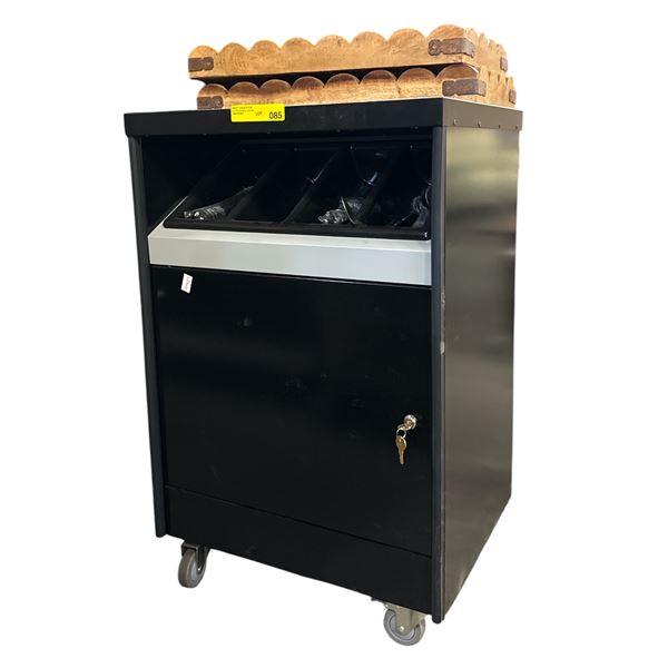 Black Metal Rolling Restaurant Wine Station Server Cart with Keys and cutlery - approx. 23 x 19 x 36