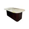 Image 1 : Modern White Marble Top Coffee Table with Rounded Dark Wood Base - approx. 45 x 27 x 18in H