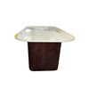 Image 2 : Modern White Marble Top Coffee Table with Rounded Dark Wood Base - approx. 45 x 27 x 18in H