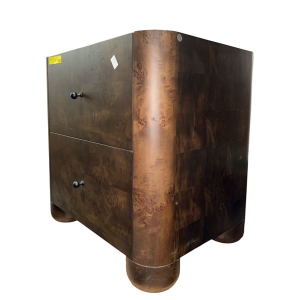 Postmodern Burl Wood 2-Drawer Nightstand with Rounded Corners & Ball Feet - approx. 26 x 20 x 26in H