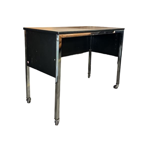 Metal Rolling Office Desk Chrome Trim Mobile Student Study Table with Wheels - approx. 36 x 17in 26 