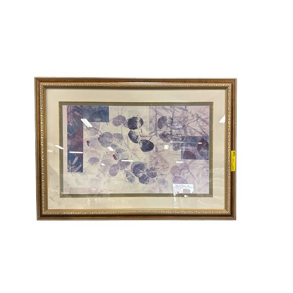 Elegant Lavender Eucalyptus Leaf Art Print Ornate Beaded Gold Frame Decor - approx. 39 x 28in
