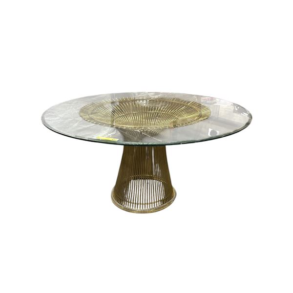 The Living Lab Strand Gold Wire Round Glass Dining Table - approx. 51in D x 27in H - RV $5,499