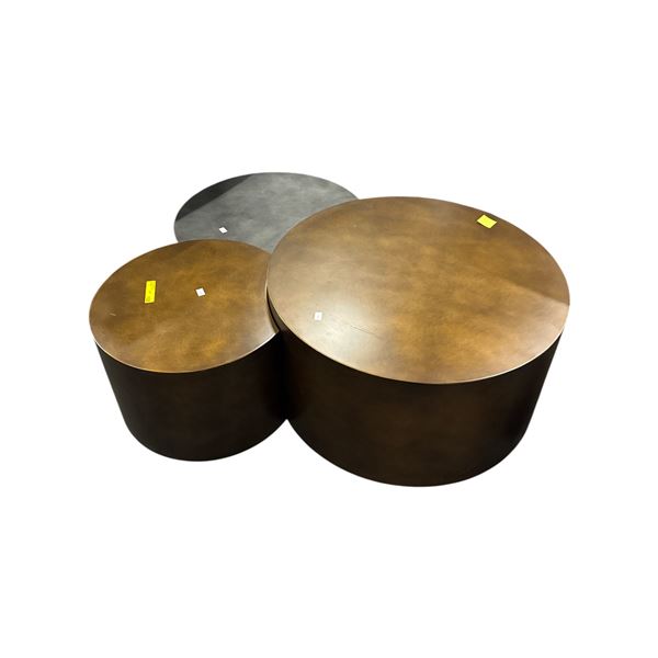 The Living Lab Modern Nesting Drum Coffee Table Set 3 Round Industrial Metal Tables - 3pc - largest 