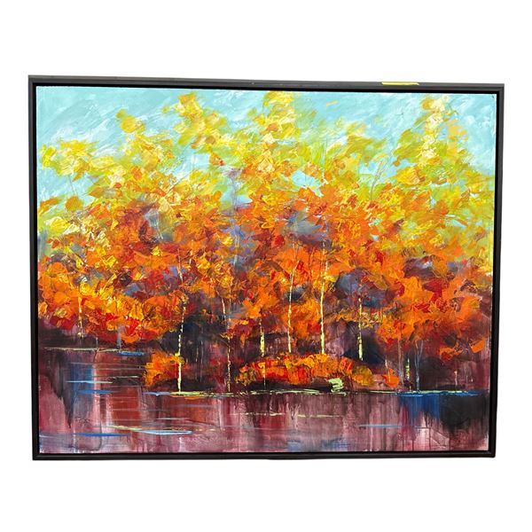 The Living Lab Large Abstract Autumn Forest Canvas Wall Art - Textured Impasto Trees - approx. 52 x 