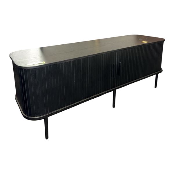 The Living Lab Modern Black Fluted Credenza with Curved Sides - Slatted Media Console - approx. 60in