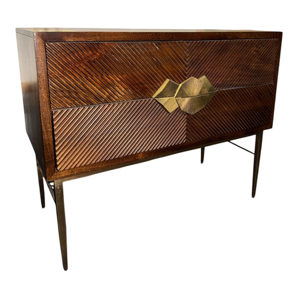 The Living Lab Galapagos 2 Drawer Chevron Wood Accent Chest with Sculpted Brass Handles - approx. 36