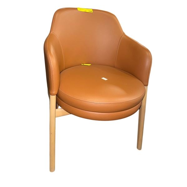 The Living Lab Modern Cognac Faux Leather Armchair with Natural Wood Legs