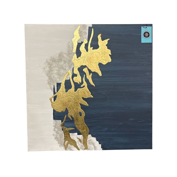 The Living Lab Metamorphic Abstract Canvas Wall Art Navy Blue & Textured Gold Foil - approx. 4ft x 4