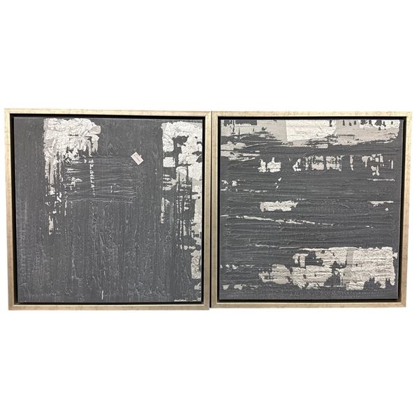 2-Piece Abstract Canvas Wall Art Set Textured Grey with Silver Leaf Accents - approx. 22in x 22in RV