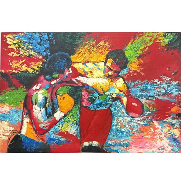 Expressionist Boxing Match Canvas Painting Vibrant Colorful Sports Wall Art - 35 1/2in x 23 1/2in