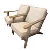 Image 2 : Set of 2 Mid-Century Modern Wooden Lounge Chairs with Beige Cushions - RV $1,100 for the set
