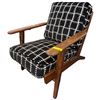 Image 1 : Mid-Century Modern Wooden Lounge Chair with Black and White Geometric Cushions