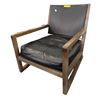 Image 1 : Industrial Modern Wooden Accent Armchair with Black Cushions