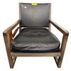 Image 2 : Industrial Modern Wooden Accent Armchair with Black Cushions