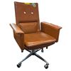 Image 1 : Mid-Century Modern High-Back Cognac Leather Executive Swivel Office Chair