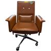 Image 2 : Mid-Century Modern High-Back Cognac Leather Executive Swivel Office Chair