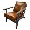 Image 1 : Rustic Industrial Cognac Faux Leather Lounge Chair - Dark Wood Legs