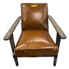 Image 2 : Rustic Industrial Cognac Faux Leather Lounge Chair - Dark Wood Legs