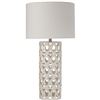 Image 1 : BNIB - 25" Stone & Beam Ceramic Geometric Cut Out Table Desk Lamp with LED Light Bulb White