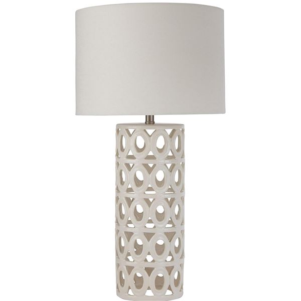 BNIB - 25" Stone & Beam Ceramic Geometric Cut Out Table Desk Lamp with LED Light Bulb White