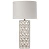 Image 1 : BNIB - 25" Stone & Beam Ceramic Geometric Cut Out Table Desk Lamp with LED Light Bulb White