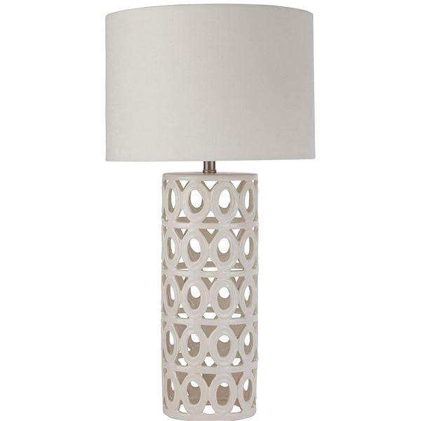 BNIB - 25" Stone & Beam Ceramic Geometric Cut Out Table Desk Lamp with LED Light Bulb White