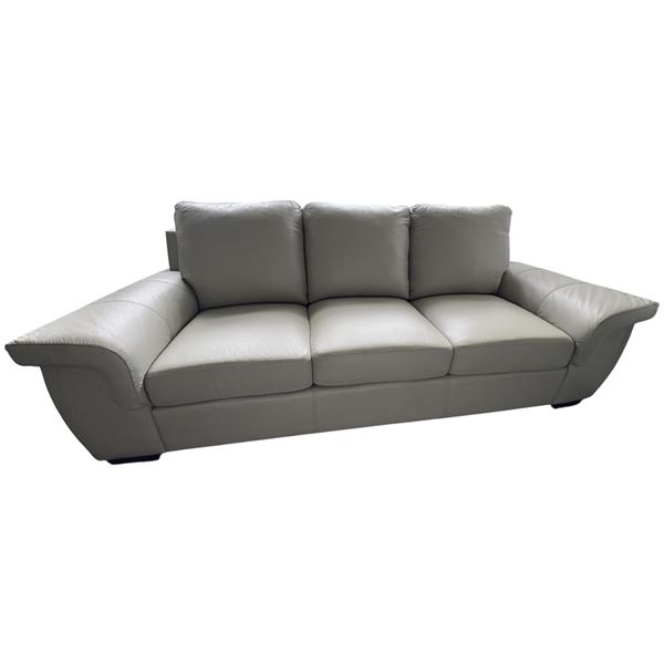 88in Contemporary Top-Grain Leather 3-Seater Sofa with Flared Pillow Arms