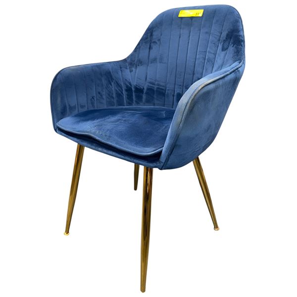 Modern Blue Velvet Accent Chair - Polished Gold Tapered Legs