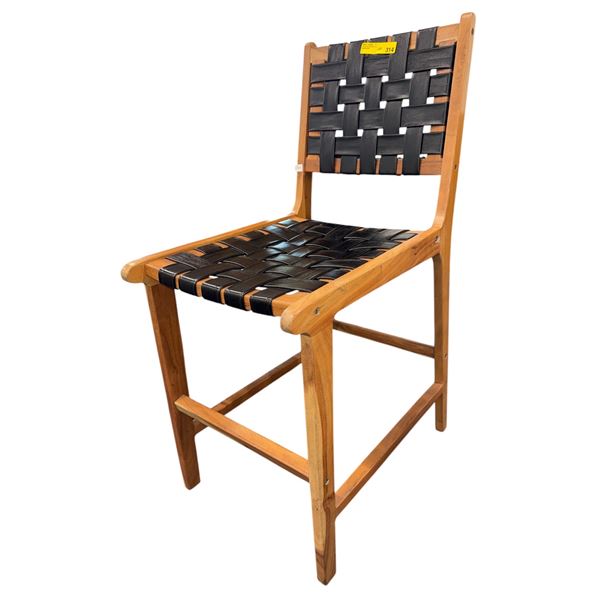 Mid-Century Modern Woven Leather Counter Stool