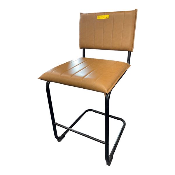 Modern Channel Tufted Leather Counter Stool